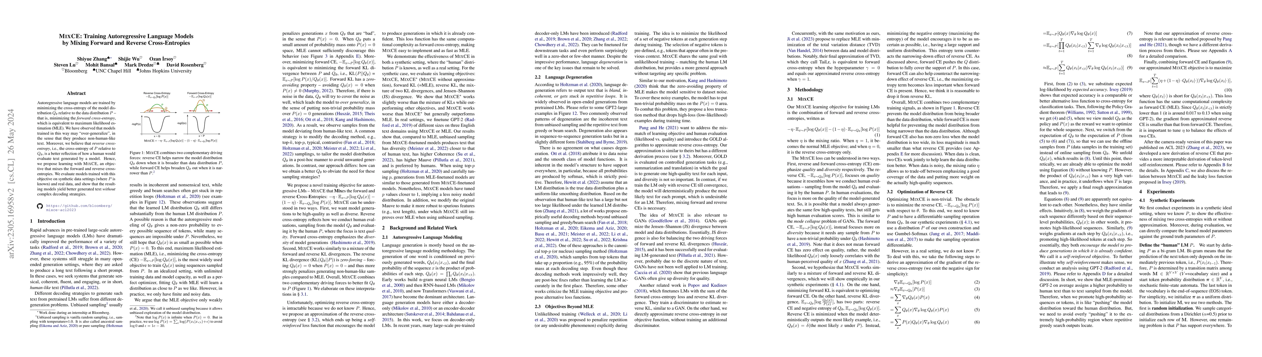 Thumbnail for MixCE: Training Autoregressive Language Models by Mixing Forward and
  Reverse Cross-Entropies