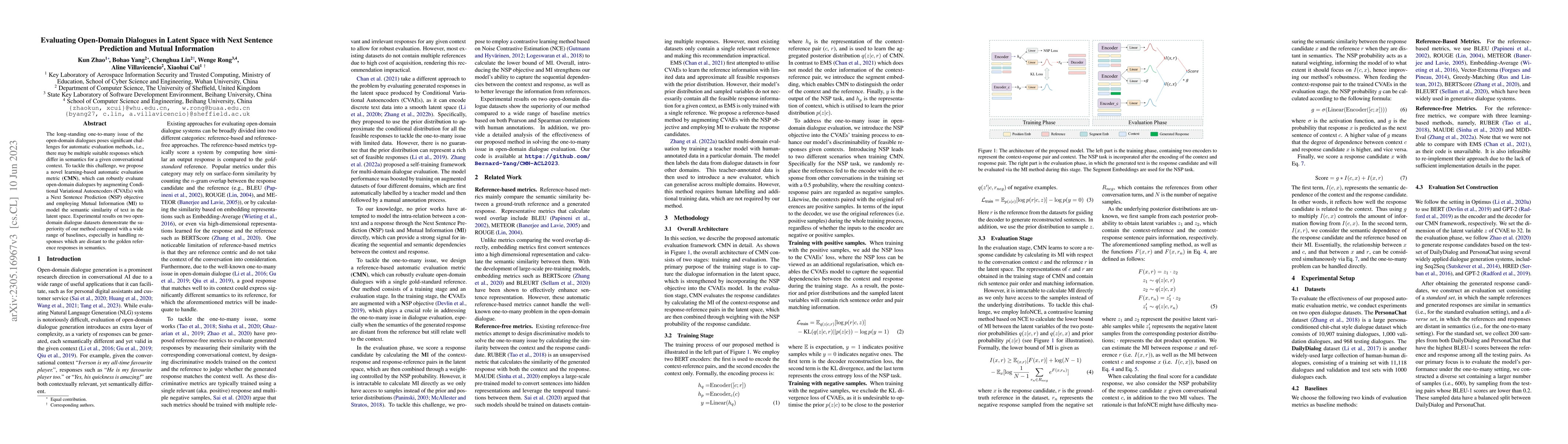 Thumbnail for Evaluating Open-Domain Dialogues in Latent Space with Next Sentence
  Prediction and Mutual Information