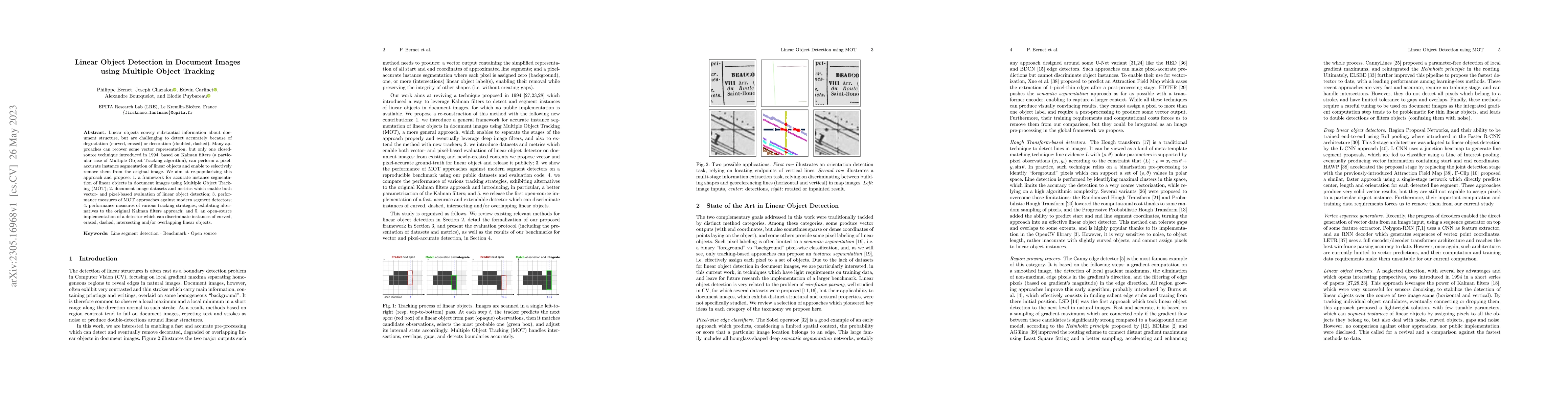 Thumbnail for Linear Object Detection in Document Images using Multiple Object
  Tracking