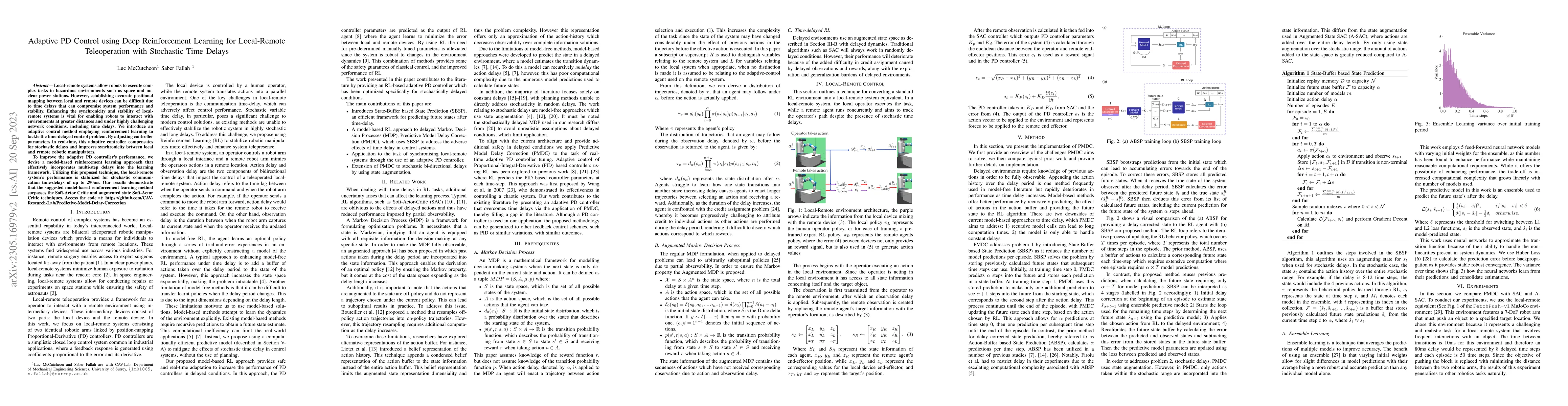 Thumbnail for Adaptive PD Control using Deep Reinforcement Learning for Local-Remote
  Teleoperation with Stochastic Time Delays