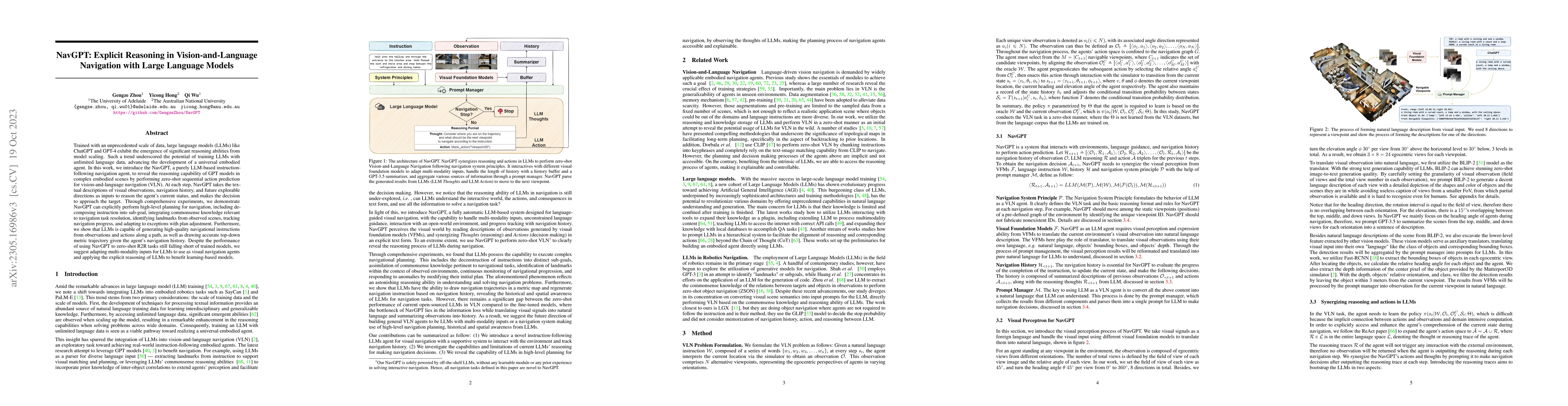 Thumbnail for NavGPT: Explicit Reasoning in Vision-and-Language Navigation with Large
  Language Models