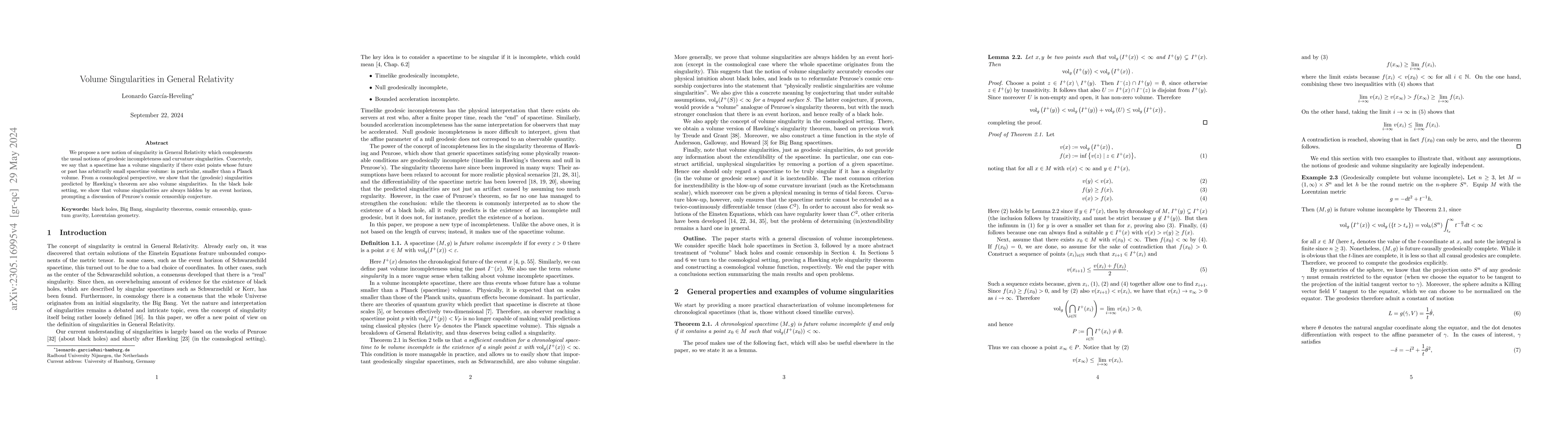Thumbnail for Volume Singularities in General Relativity