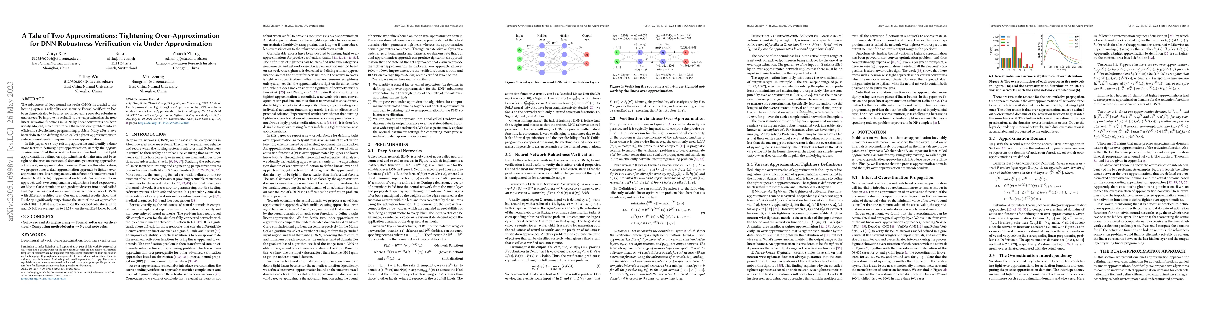 Thumbnail for A Tale of Two Approximations: Tightening Over-Approximation for DNN
  Robustness Verification via Under-Approximation
