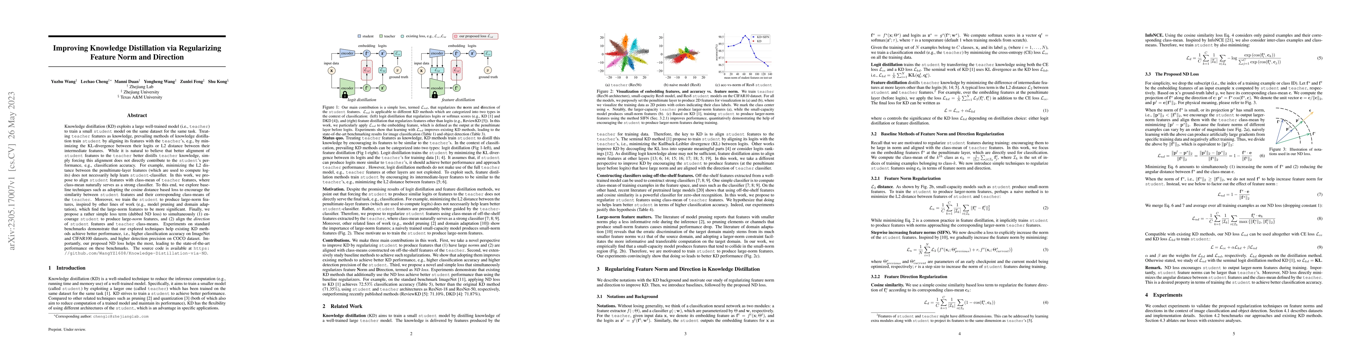 Thumbnail for Improving Knowledge Distillation via Regularizing Feature Norm and
  Direction