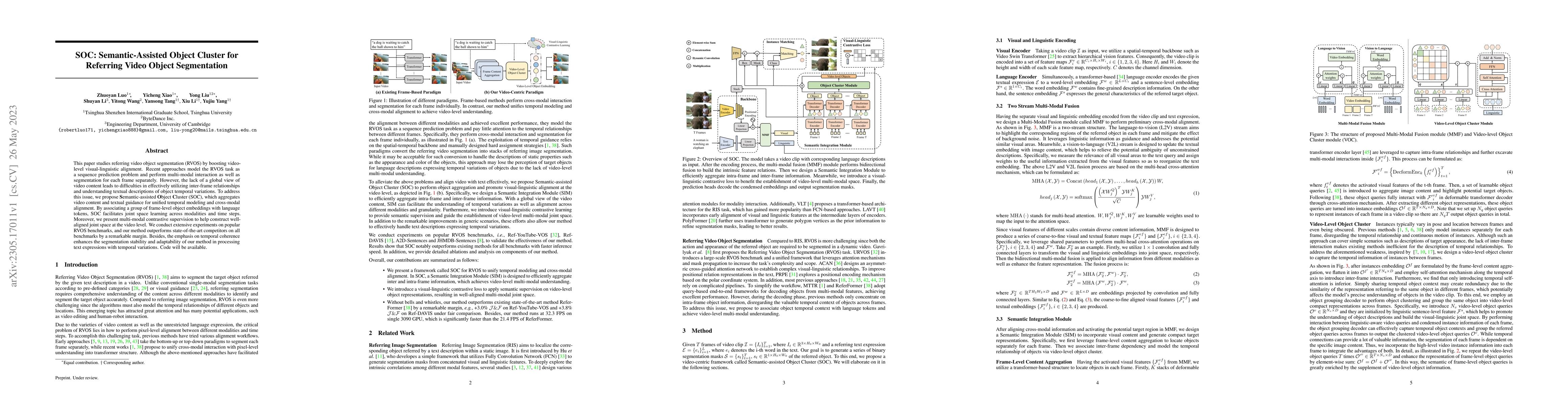Thumbnail for SOC: Semantic-Assisted Object Cluster for Referring Video Object
  Segmentation