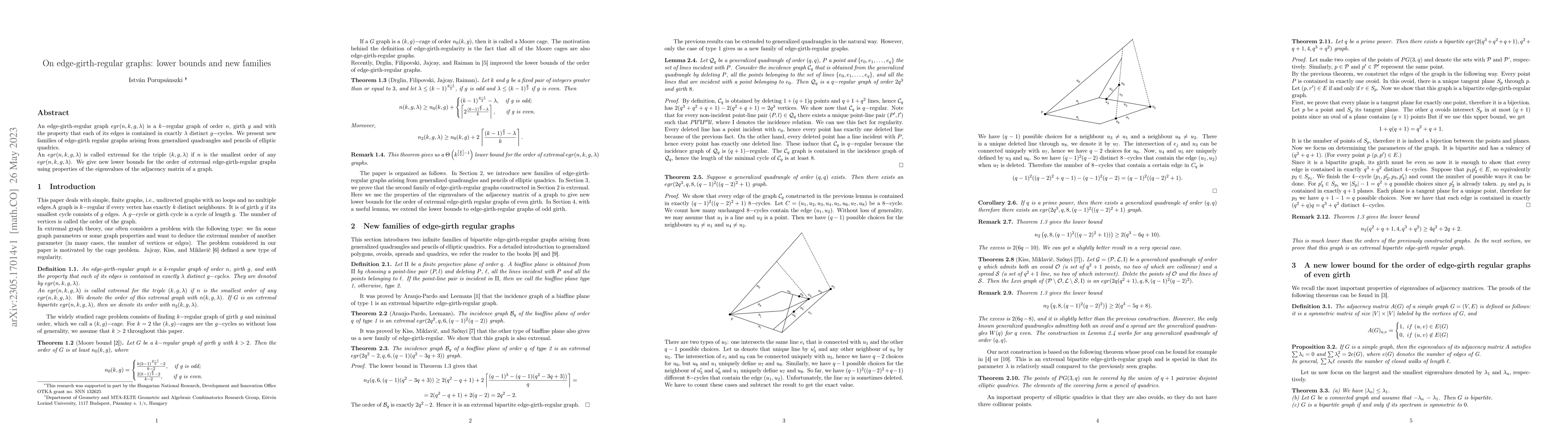 Thumbnail for On edge-girth-regular graphs: lower bounds and new families