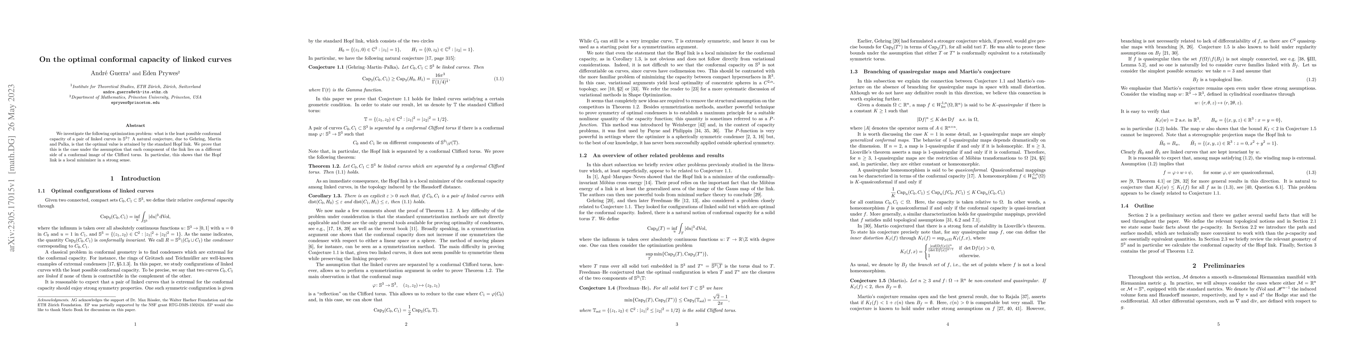 Thumbnail for On the optimal conformal capacity of linked curves