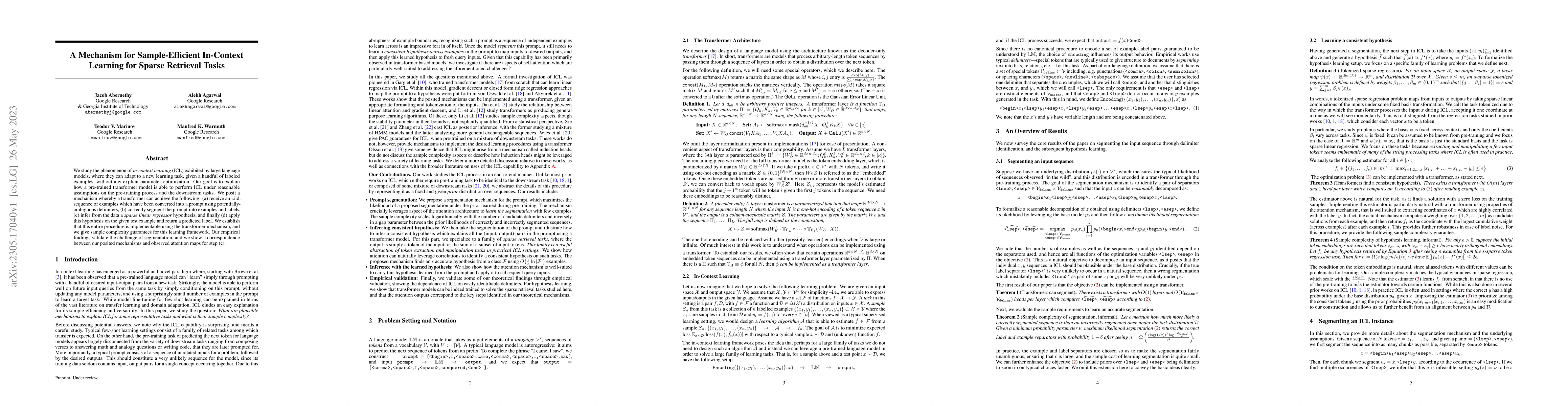 Thumbnail for A Mechanism for Sample-Efficient In-Context Learning for Sparse
  Retrieval Tasks
