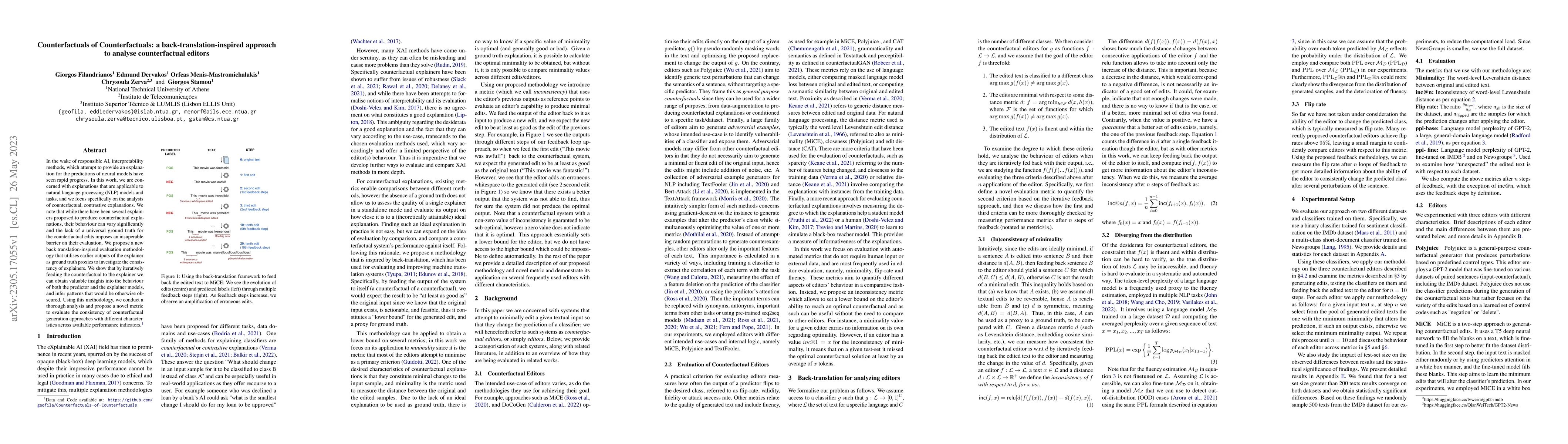 Thumbnail for Counterfactuals of Counterfactuals: a back-translation-inspired approach
  to analyse counterfactual editors