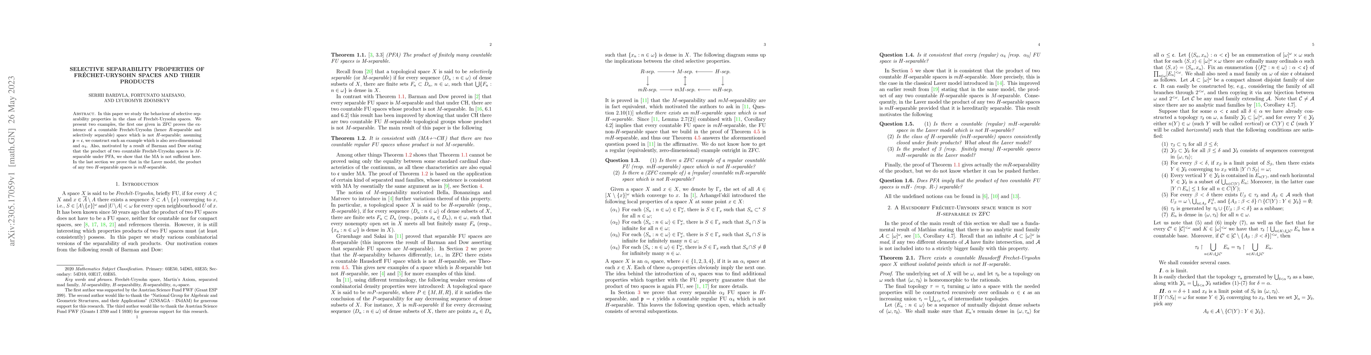 Thumbnail for Selective separability properties of Fr\'echet-Urysohn spaces and their
  products