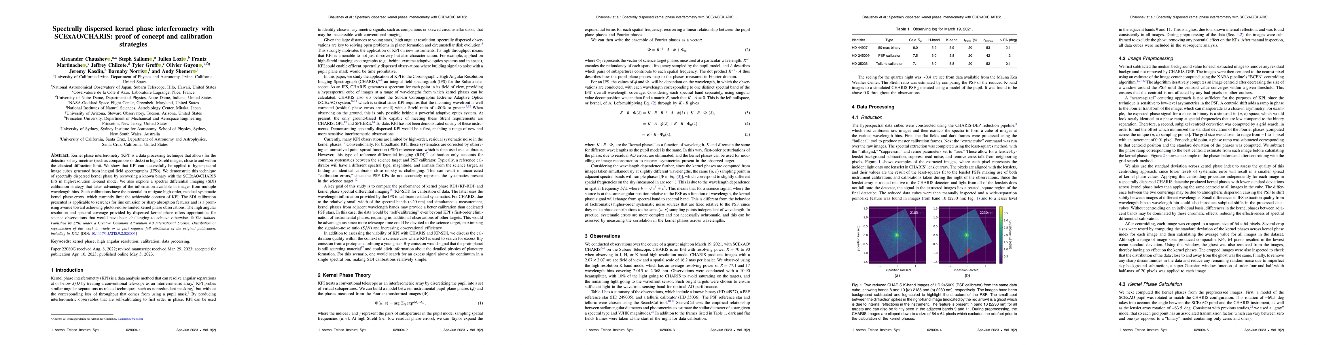 Thumbnail for Spectrally dispersed kernel phase interferometry with SCExAO/CHARIS:
  proof of concept and calibration strategies