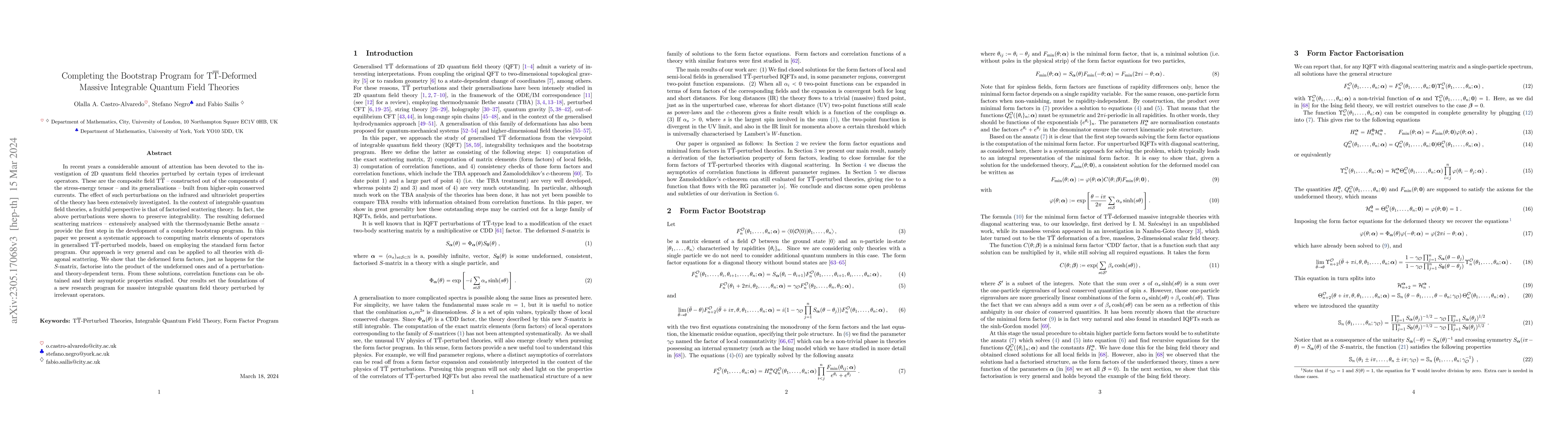 Thumbnail for Completing the Bootstrap Program for
  $\mathrm{T}\bar{\mathrm{T}}$-Deformed Massive Integrable Quantum Field
  Theories
