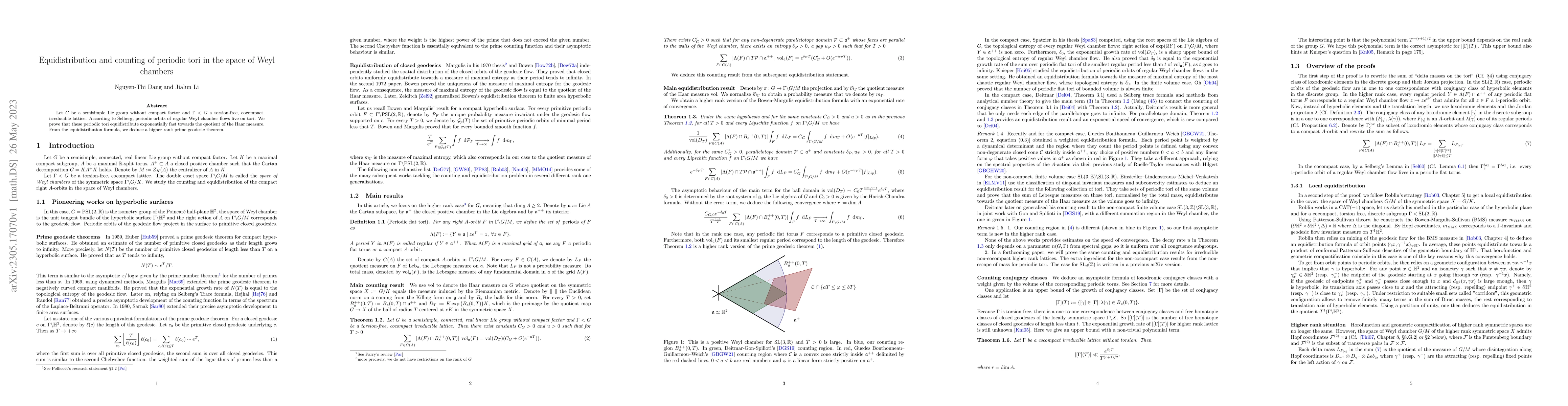 Thumbnail for Equidistribution and counting of periodic tori in the space of Weyl
  chambers