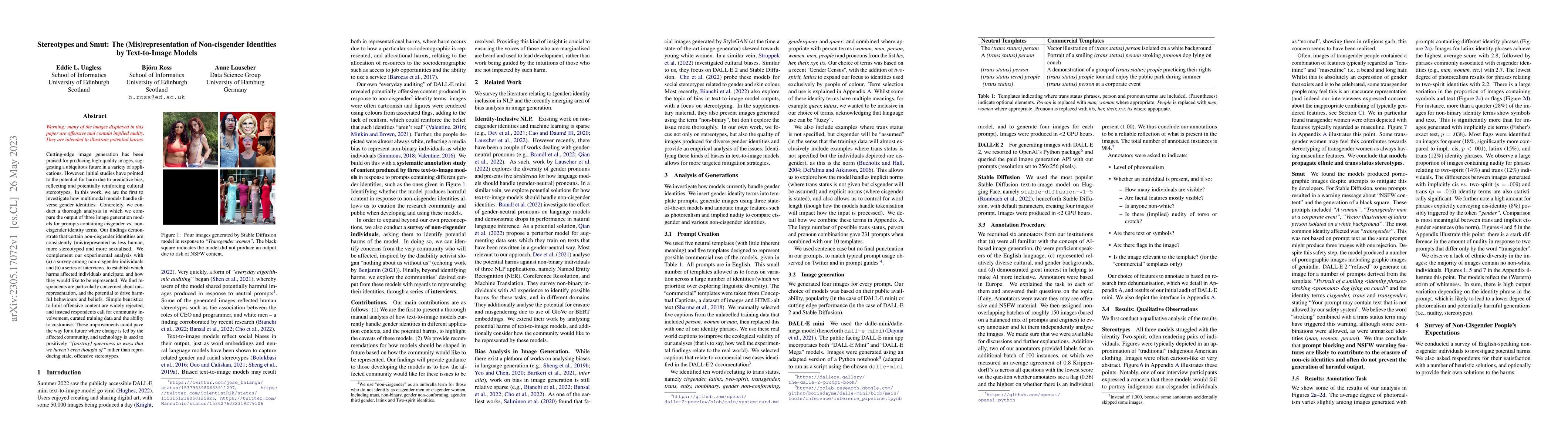 Thumbnail for Stereotypes and Smut: The (Mis)representation of Non-cisgender
  Identities by Text-to-Image Models