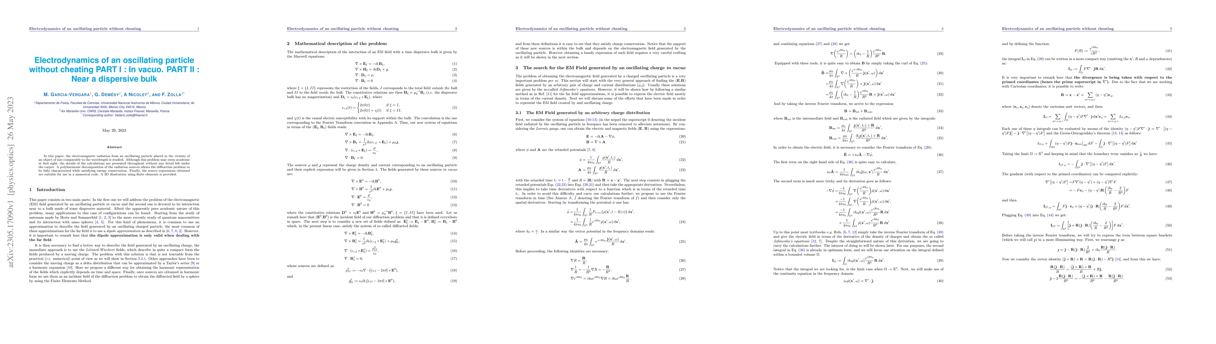 Thumbnail for Electrodynamics of an oscillating particle without cheating PART I : In
  vacuo. PART II : Near a dispersive bulk