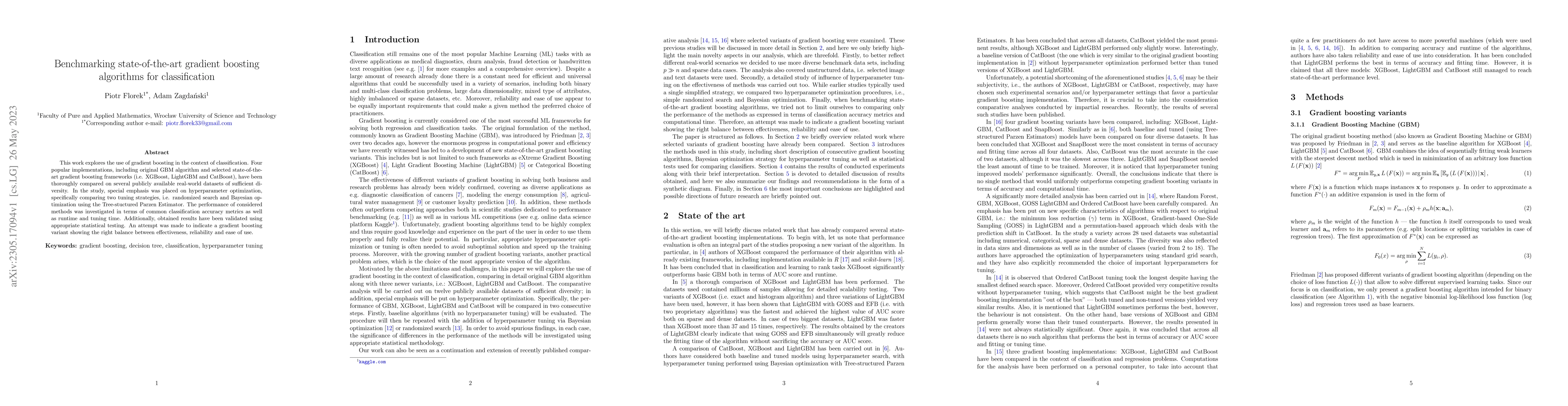 Thumbnail for Benchmarking state-of-the-art gradient boosting algorithms for
  classification