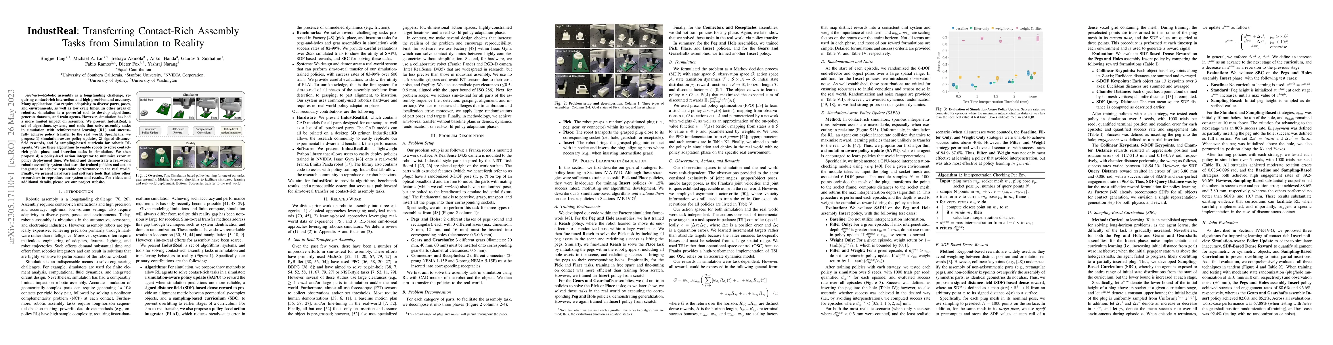 Thumbnail for IndustReal: Transferring Contact-Rich Assembly Tasks from Simulation to
  Reality