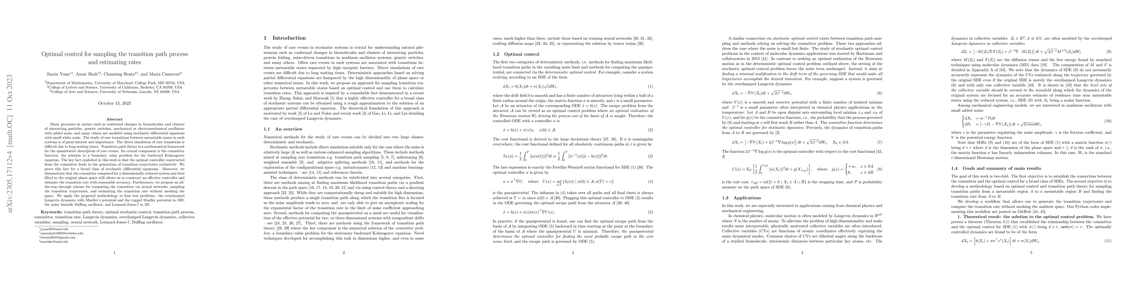 Thumbnail for Optimal control for sampling the transition path process and estimating
  rates