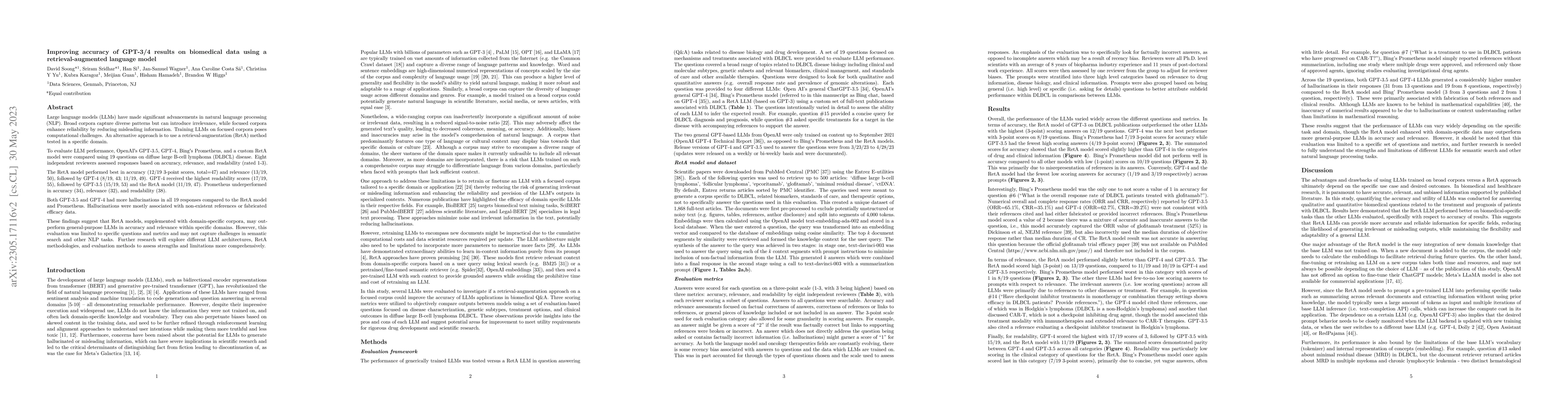 Thumbnail for Improving accuracy of GPT-3/4 results on biomedical data using a
  retrieval-augmented language model