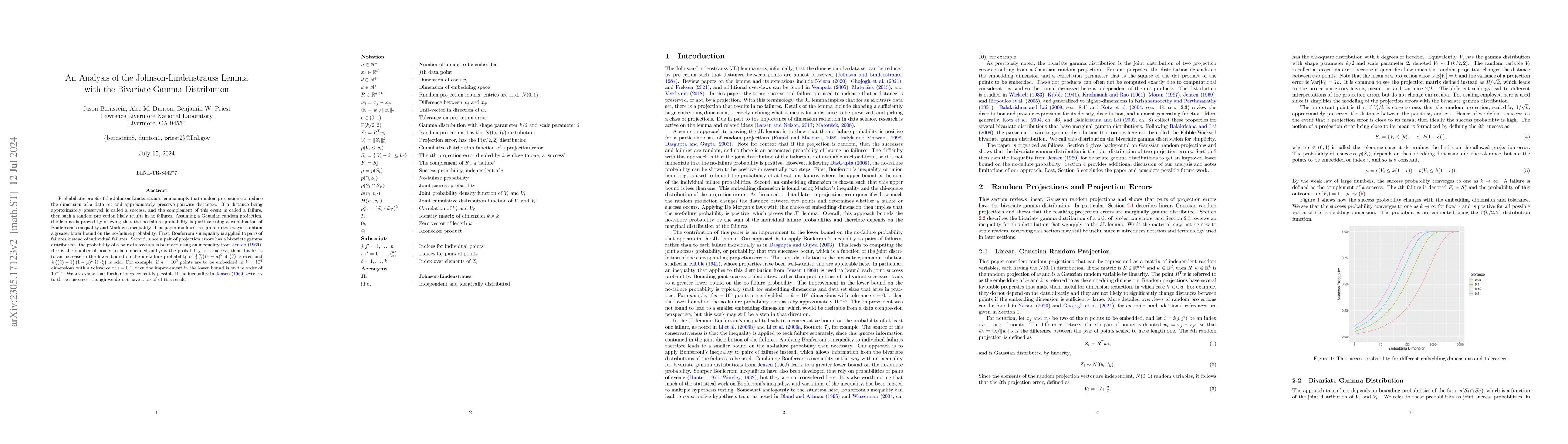 Thumbnail for An Analysis of the Johnson-Lindenstrauss Lemma with the Bivariate Gamma
  Distribution