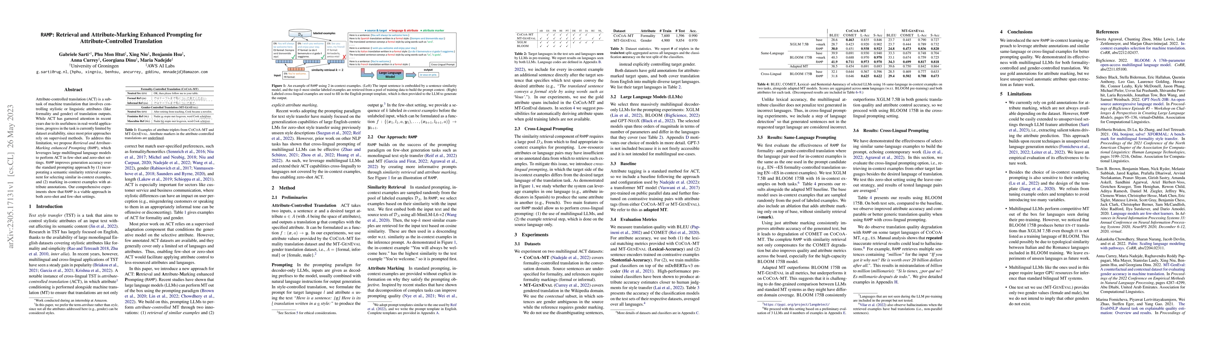 Thumbnail for RAMP: Retrieval and Attribute-Marking Enhanced Prompting for
  Attribute-Controlled Translation