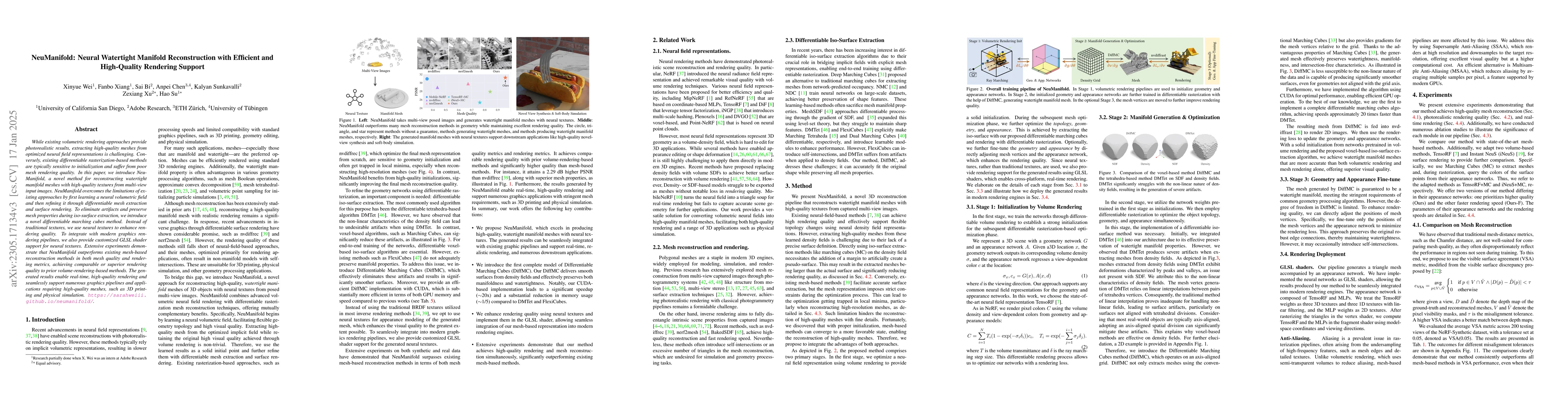 Thumbnail for NeuManifold: Neural Watertight Manifold Reconstruction with Efficient
  and High-Quality Rendering Support