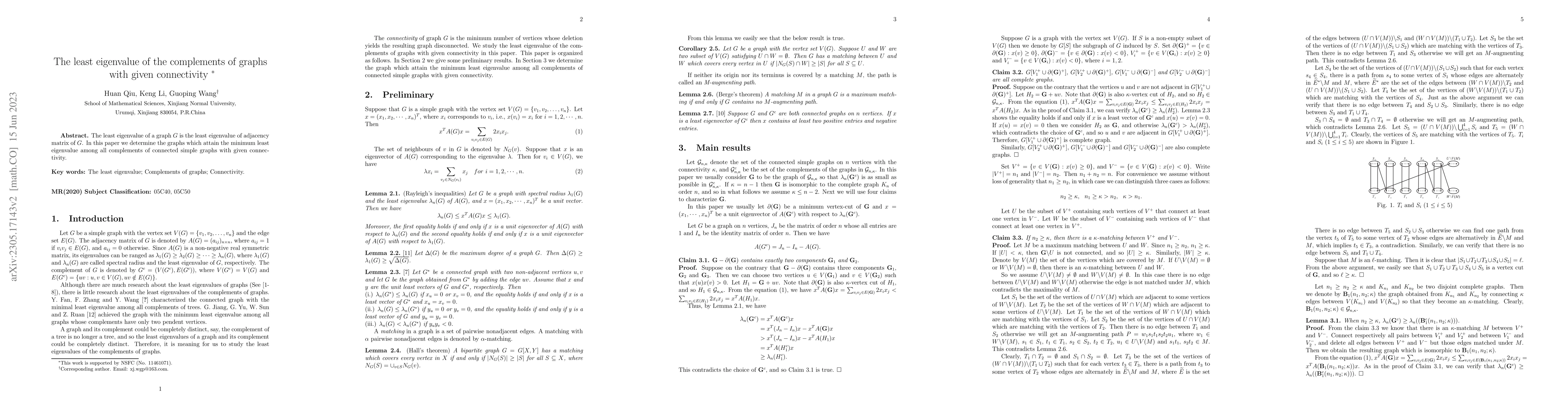 Thumbnail for The least eigenvalue of the complements of graphs with given
  connectivity