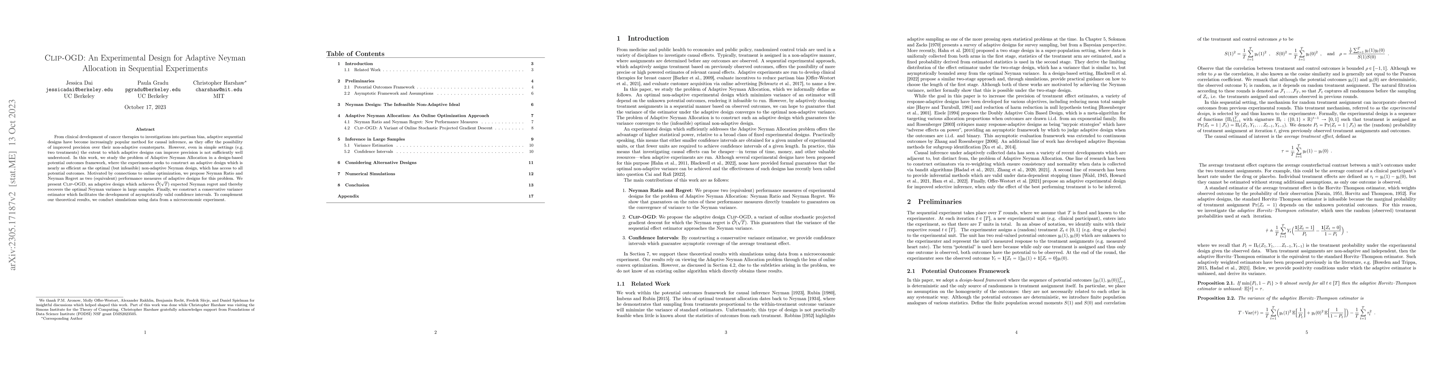 Thumbnail for Clip-OGD: An Experimental Design for Adaptive Neyman Allocation in
  Sequential Experiments