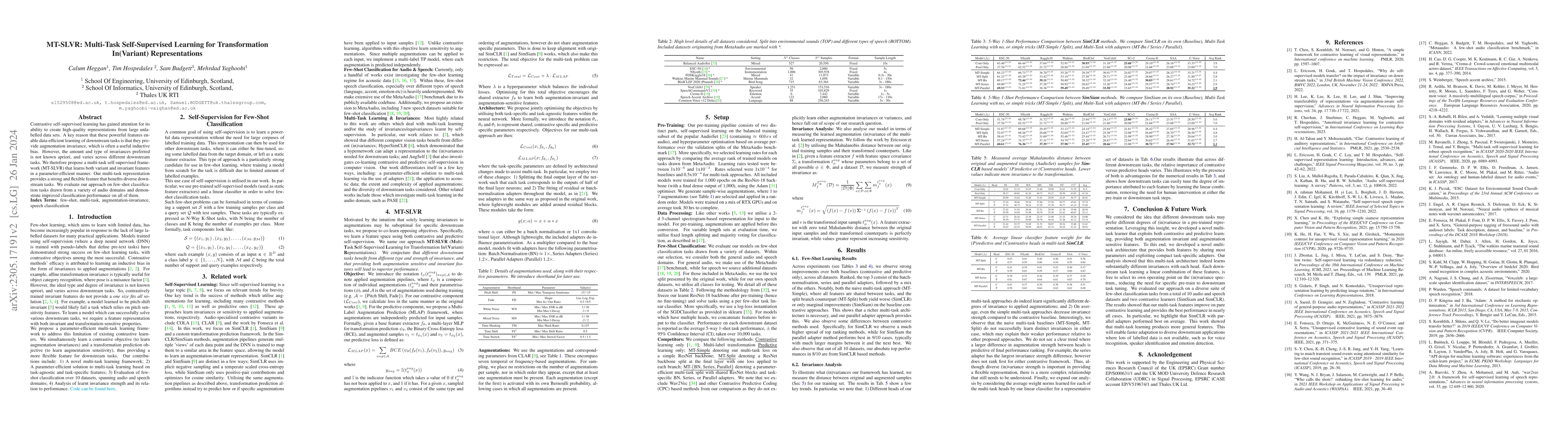 Thumbnail for MT-SLVR: Multi-Task Self-Supervised Learning for Transformation
  In(Variant) Representations