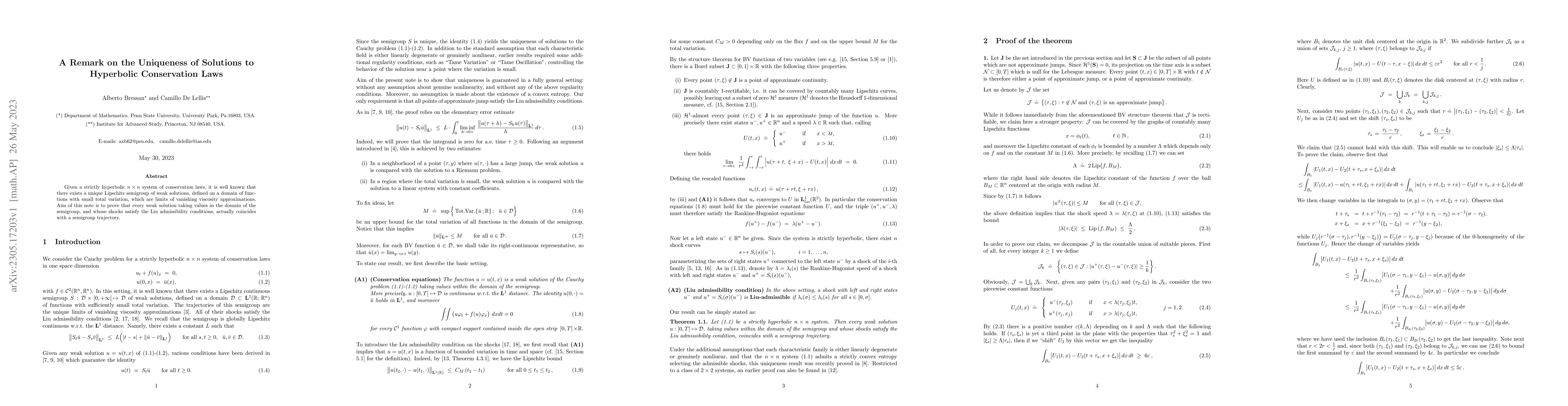 Thumbnail for A remark on the uniqueness of solutions to hyperbolic conservation laws