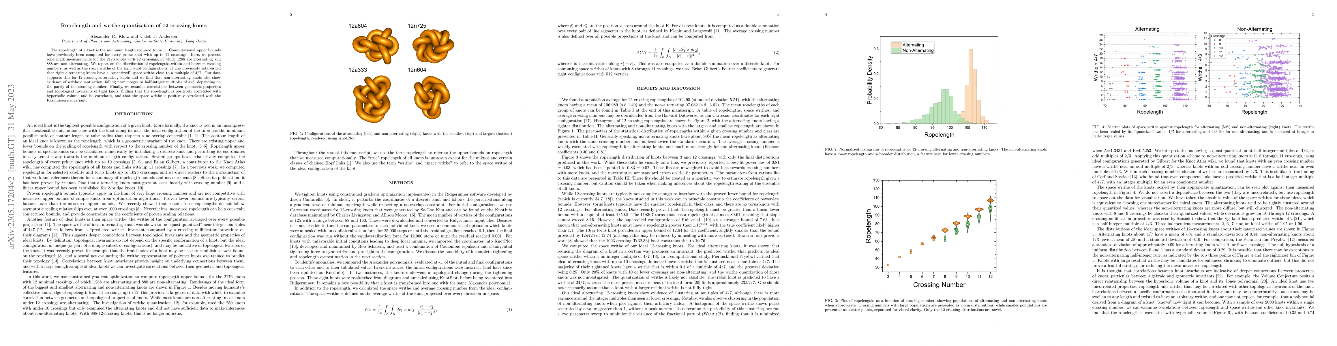 Thumbnail for Ropelength and writhe quantization of 12-crossing knots