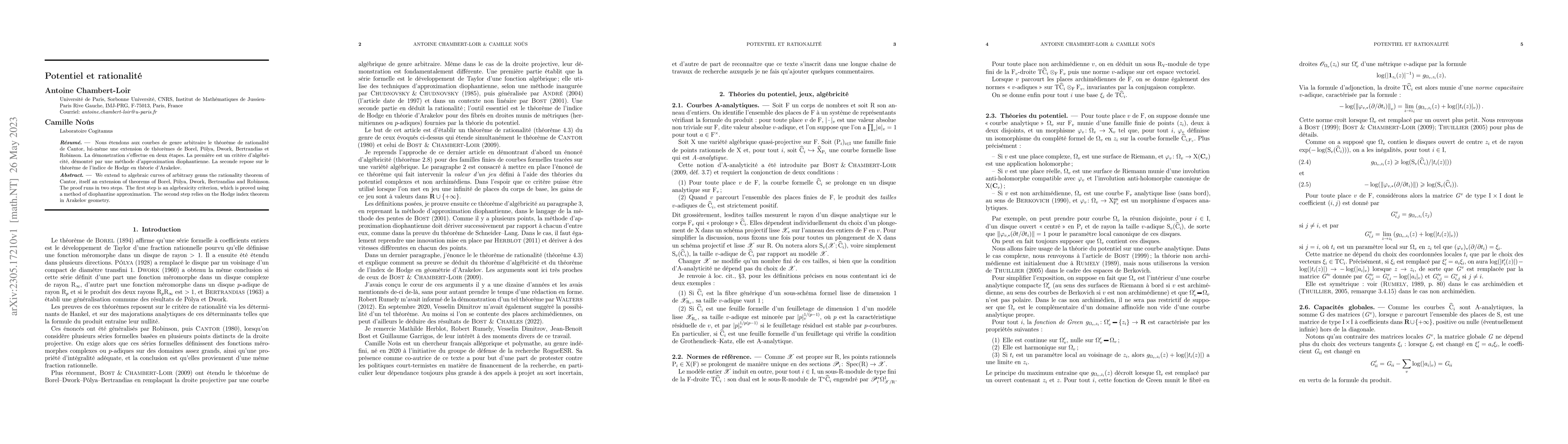 Thumbnail for Potentiel et rationalit\'e