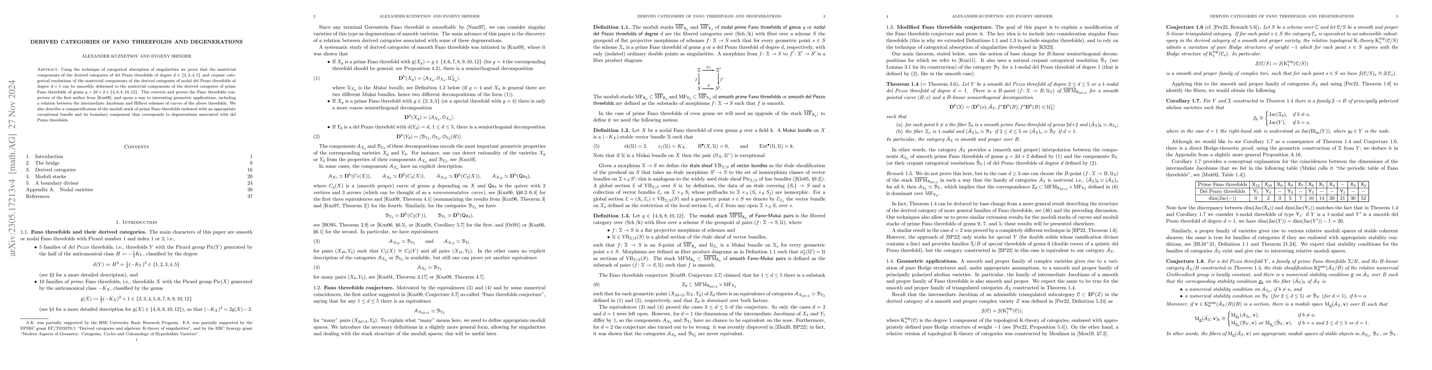 Thumbnail for Derived categories of Fano threefolds and degenerations