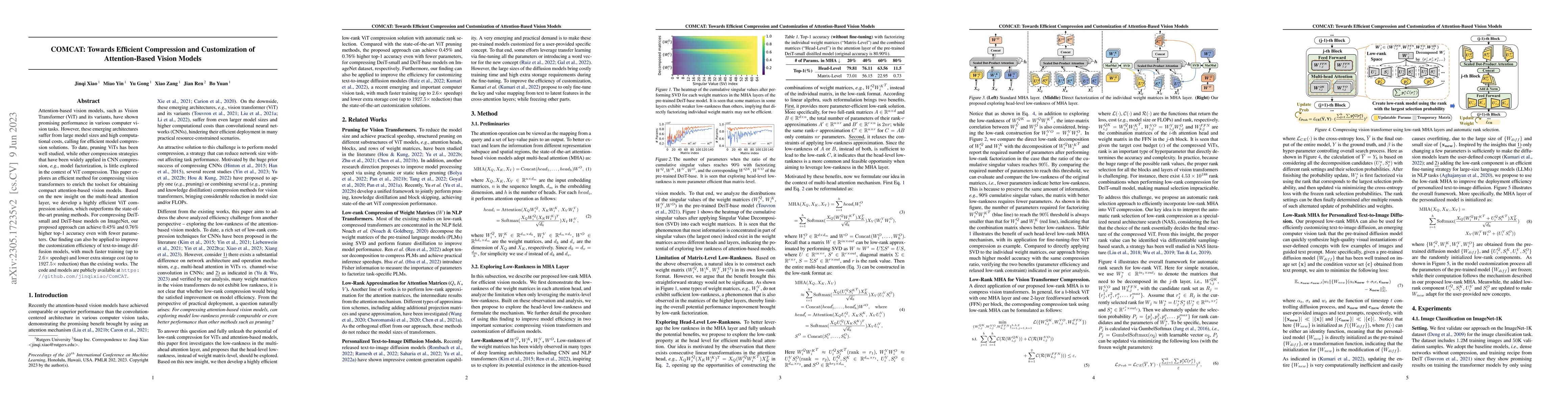 Thumbnail for COMCAT: Towards Efficient Compression and Customization of
  Attention-Based Vision Models
