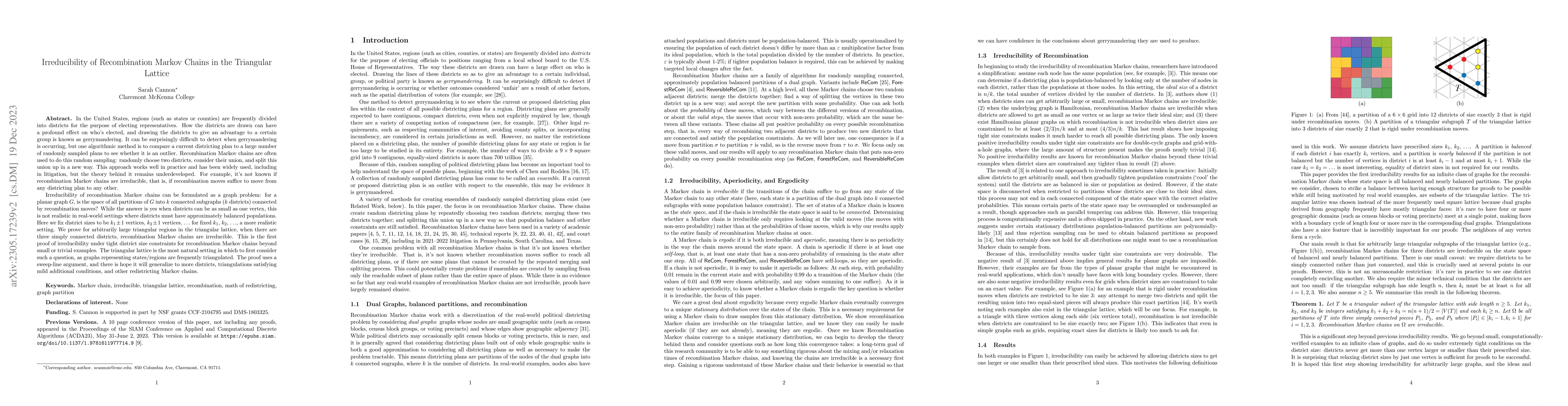 Thumbnail for Irreducibility of Recombination Markov Chains in the Triangular Lattice