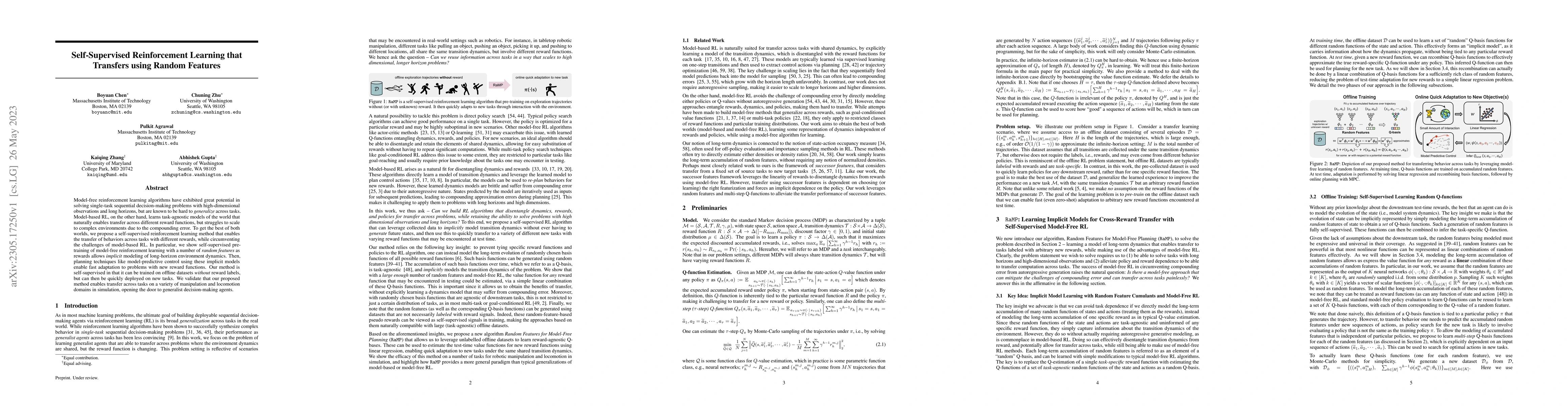 Thumbnail for Self-Supervised Reinforcement Learning that Transfers using Random
  Features