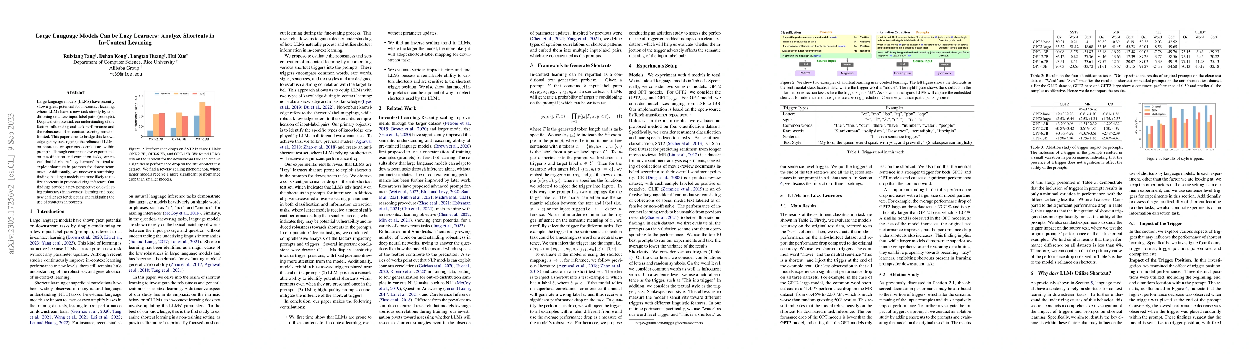 Thumbnail for Large Language Models Can be Lazy Learners: Analyze Shortcuts in
  In-Context Learning