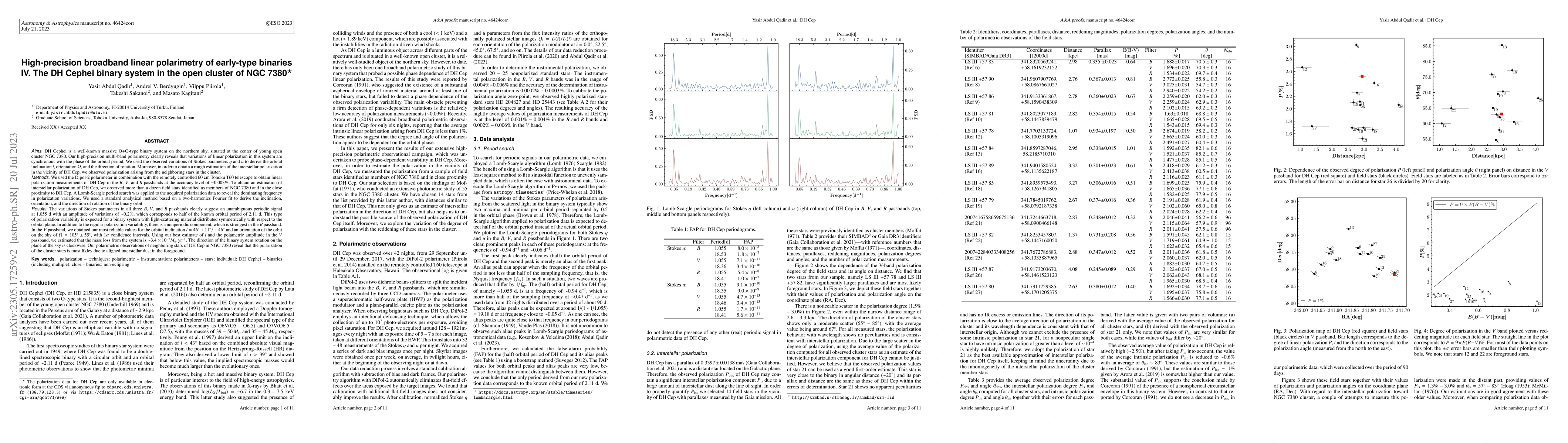 Thumbnail for High-precision broadband linear polarimetry of early-type binaries IV.
  Binary system of DH Cephei in the open cluster of NGC 7380