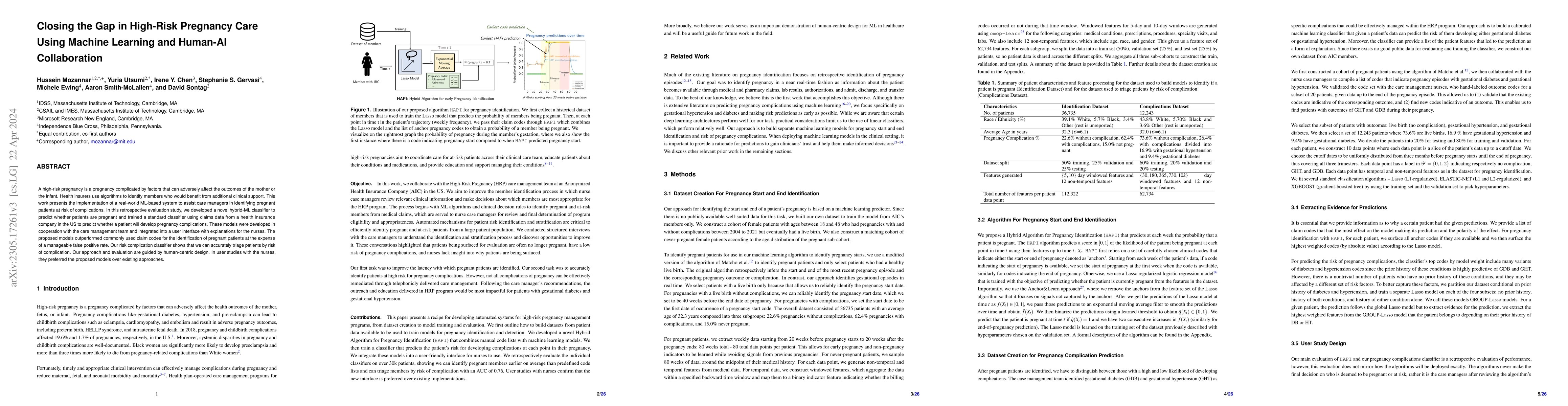 Thumbnail for Closing the Gap in High-Risk Pregnancy Care Using Machine Learning and
  Human-AI Collaboration
