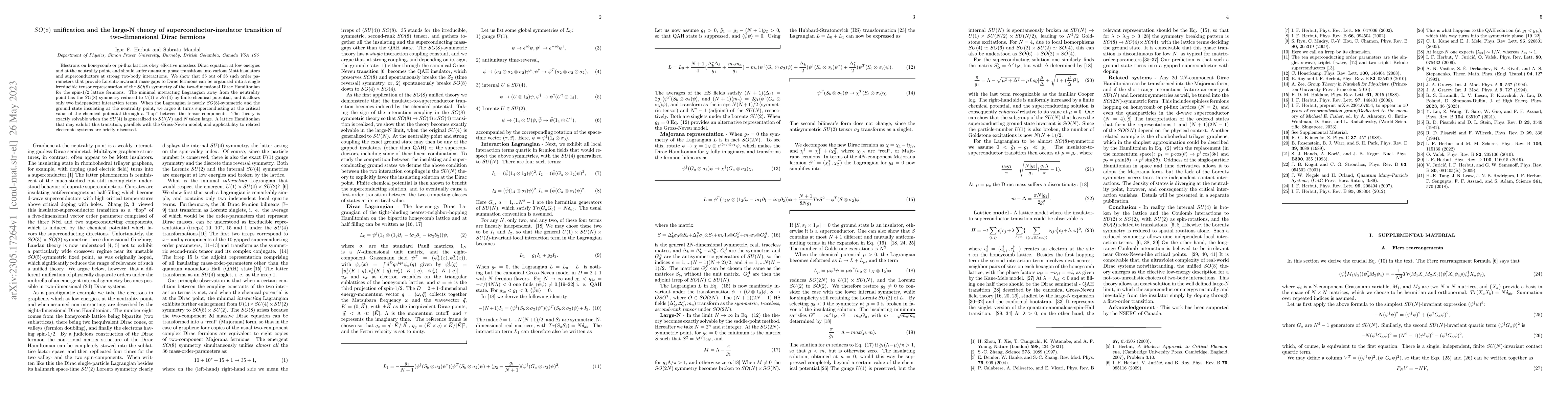 Thumbnail for $SO(8)$ unification and the large-N theory of superconductor-insulator
  transition of two-dimensional Dirac fermions