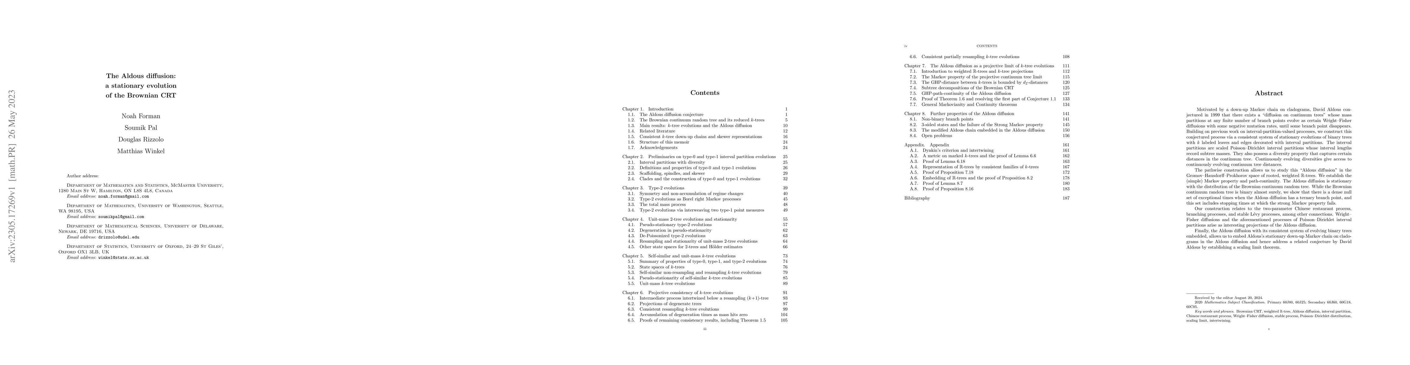 Thumbnail for The Aldous diffusion: a stationary evolution of the Brownian CRT