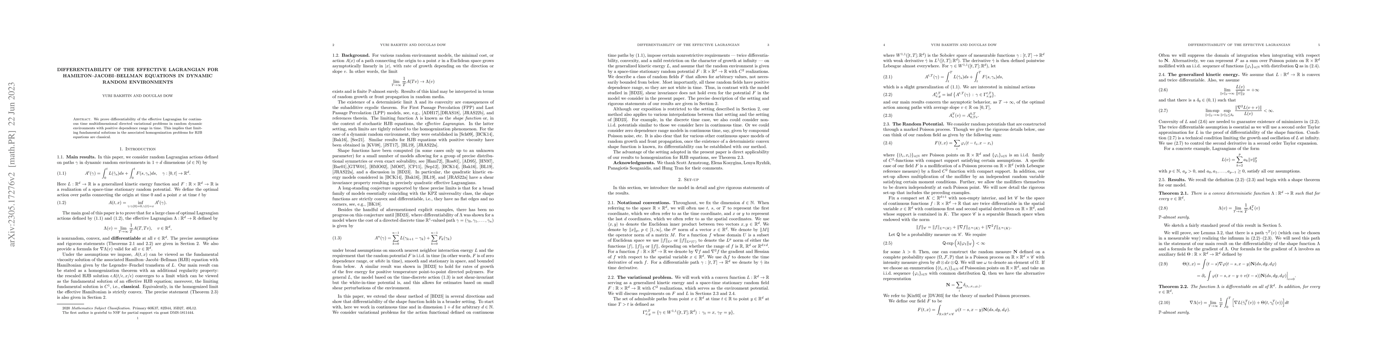 Thumbnail for Differentiability of the effective Lagrangian for
  Hamilton-Jacobi-Bellman equations in dynamic random environments
