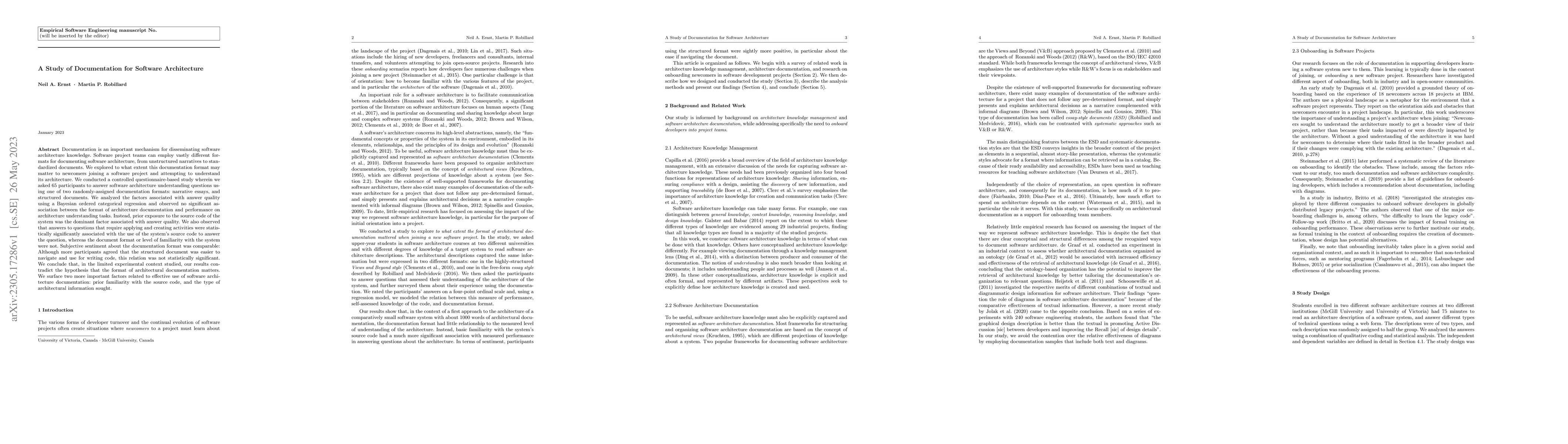 Thumbnail for A Study of Documentation for Software Architecture