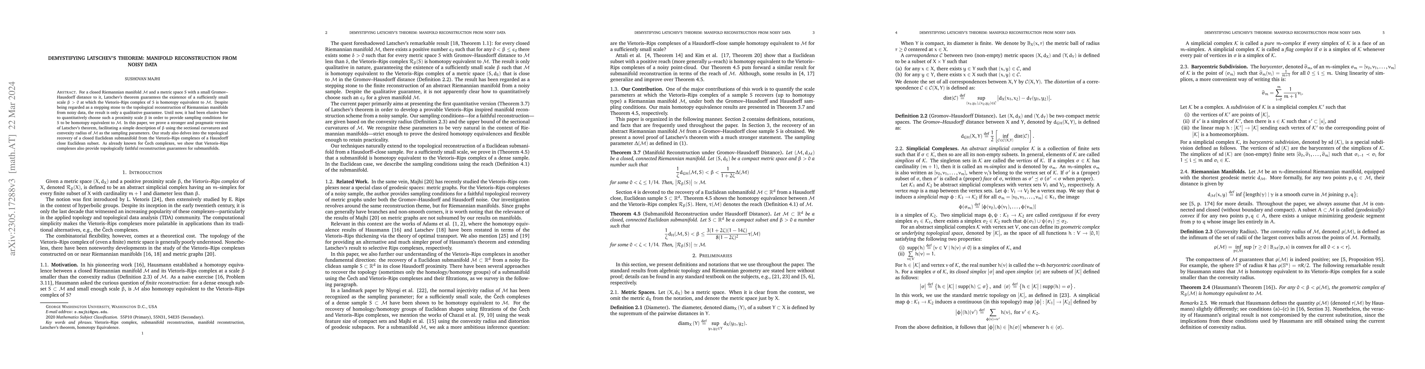 Thumbnail for Demystifying Latschev's Theorem: Manifold Reconstruction from Noisy Data