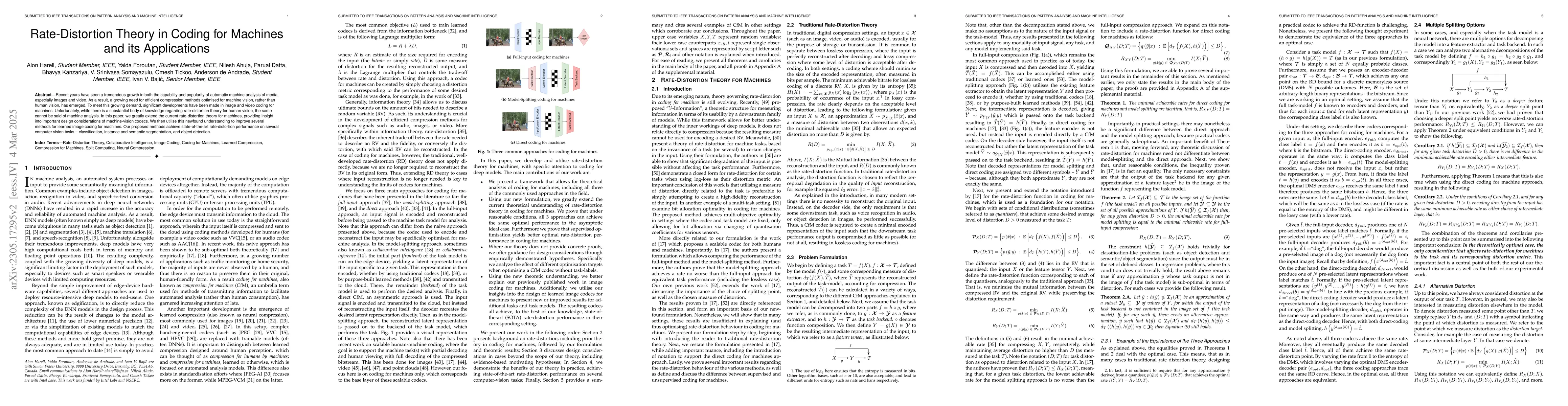 Thumbnail for Rate-Distortion Theory in Coding for Machines and its Application