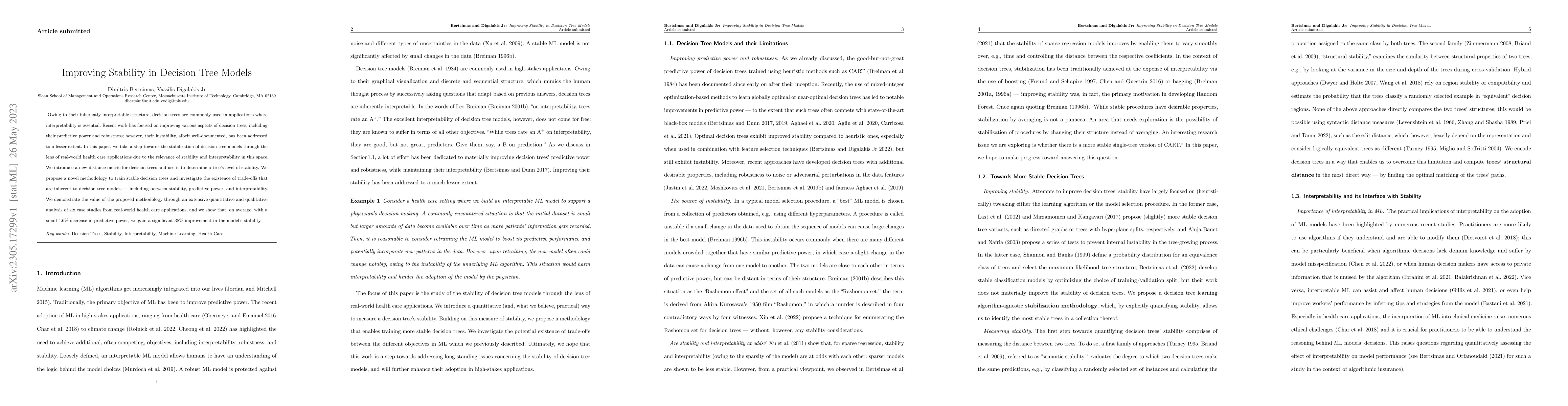 Thumbnail for Improving Stability in Decision Tree Models