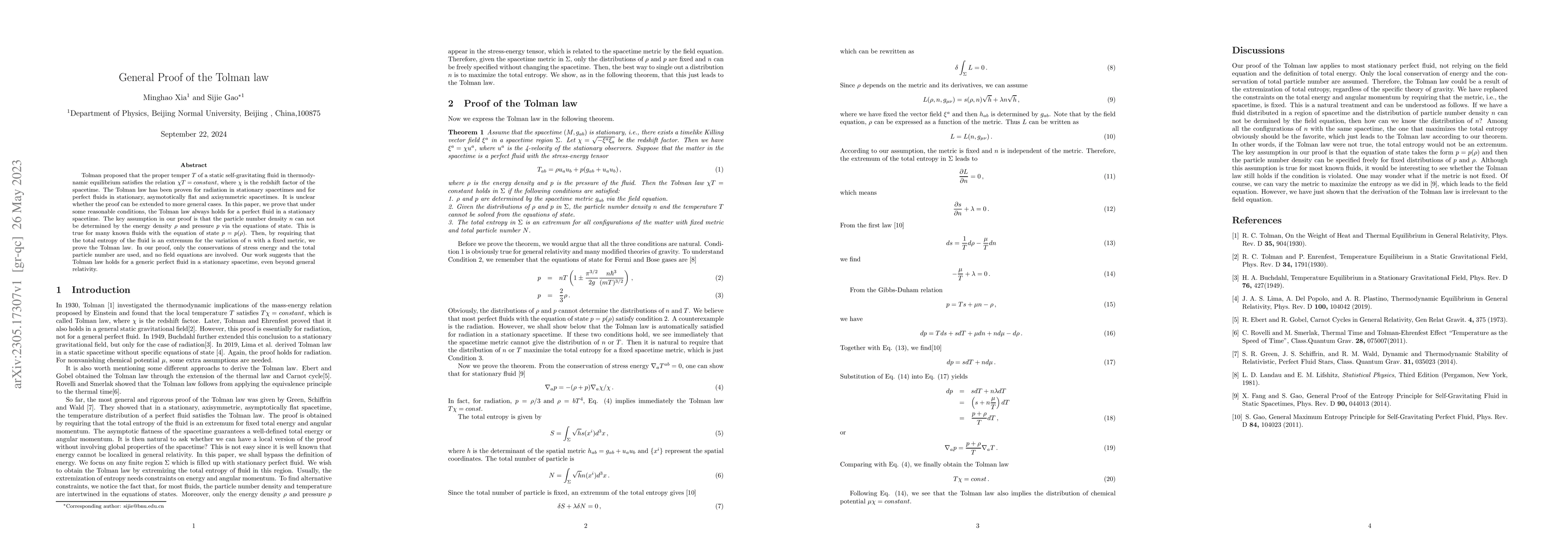 Thumbnail for General Proof of the Tolman law