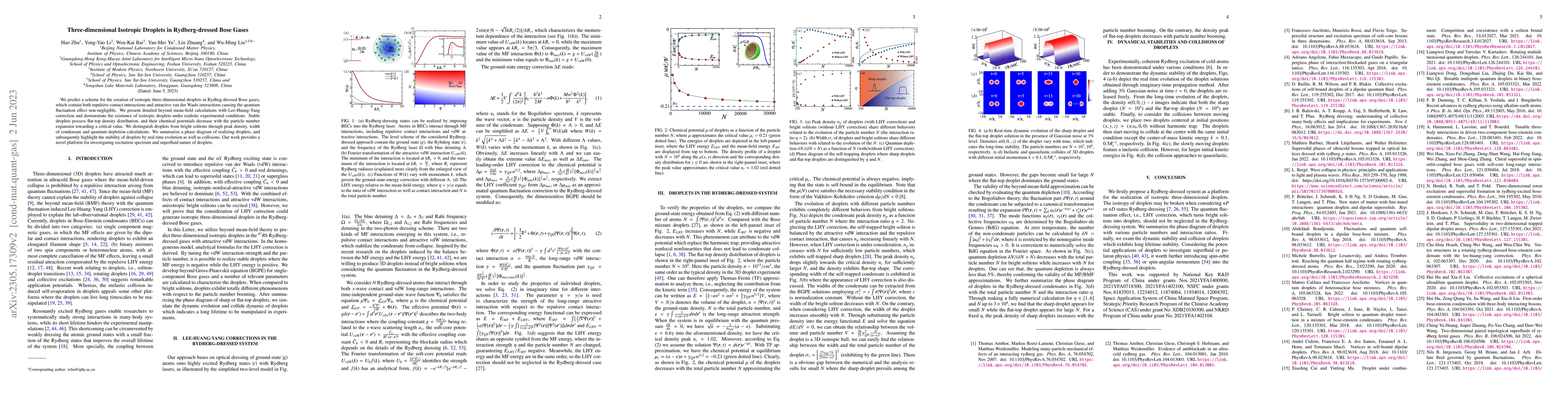 Thumbnail for Three-dimensional Isotropic Droplets in Rydberg-dressed Bose Gases