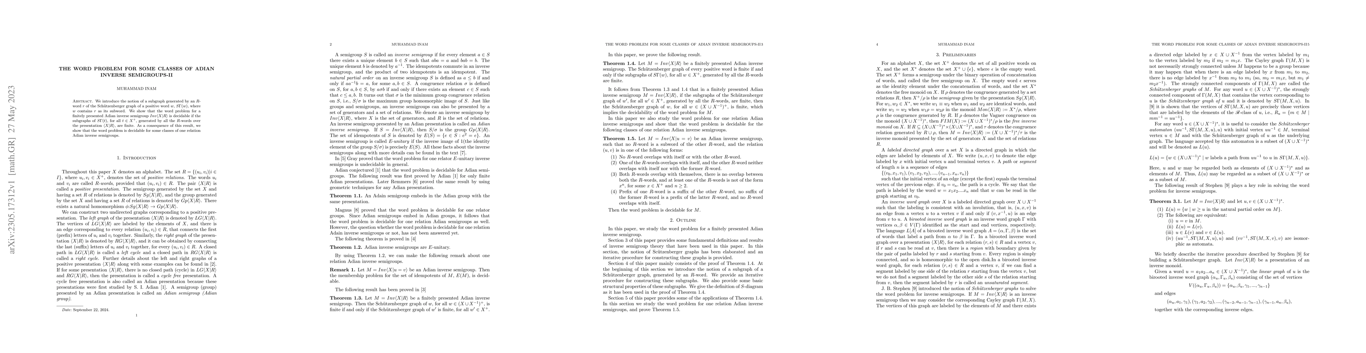 Thumbnail for The word problem for some classes of Adian inverse semigroups-II