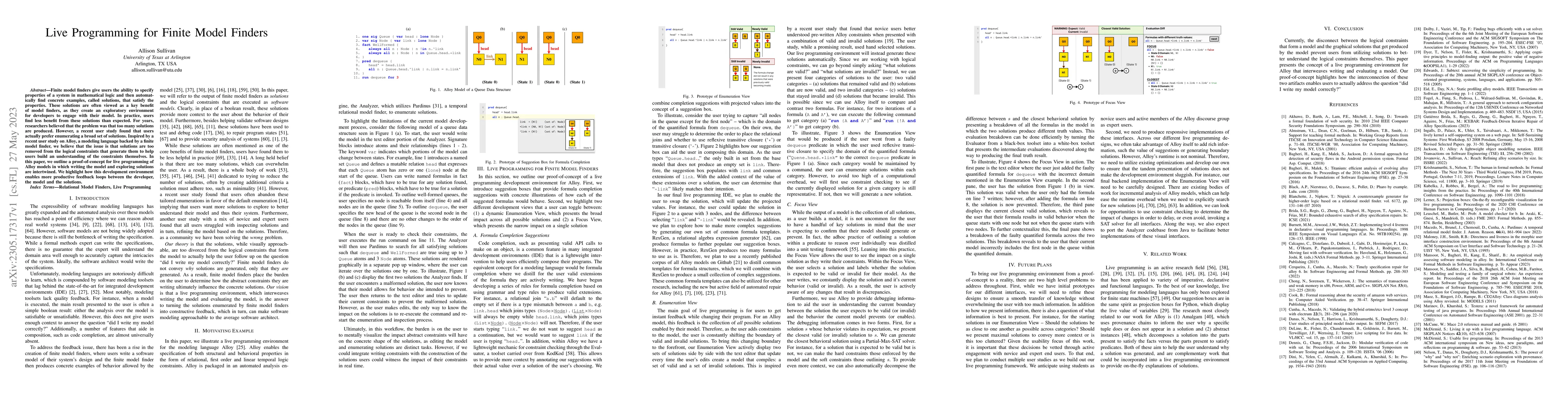 Thumbnail for Live Programming for Finite Model Finders